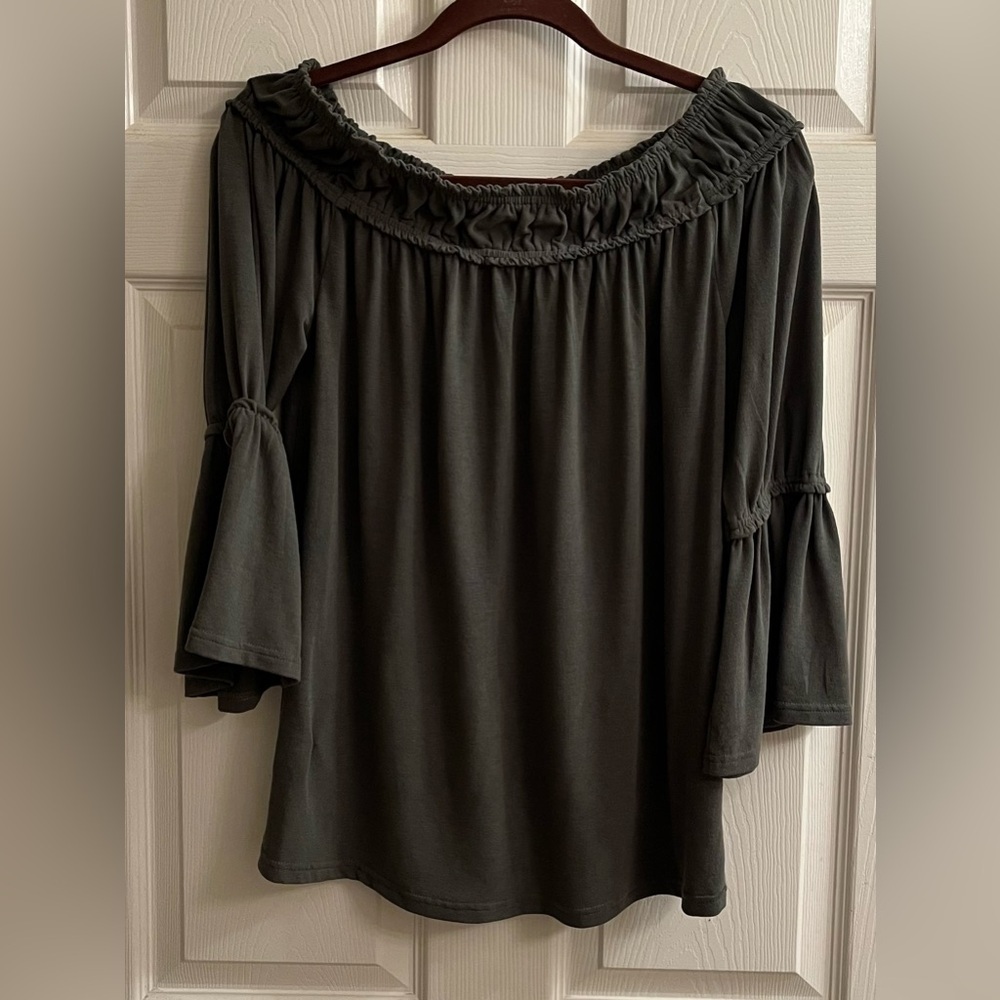 KOR America ~Gray~Off‑Shoulder Peasant Blouse~S